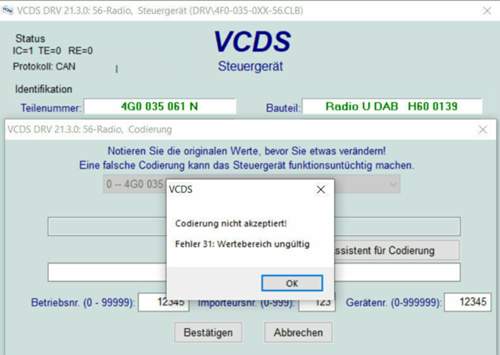 VCDS Fehlermeldung