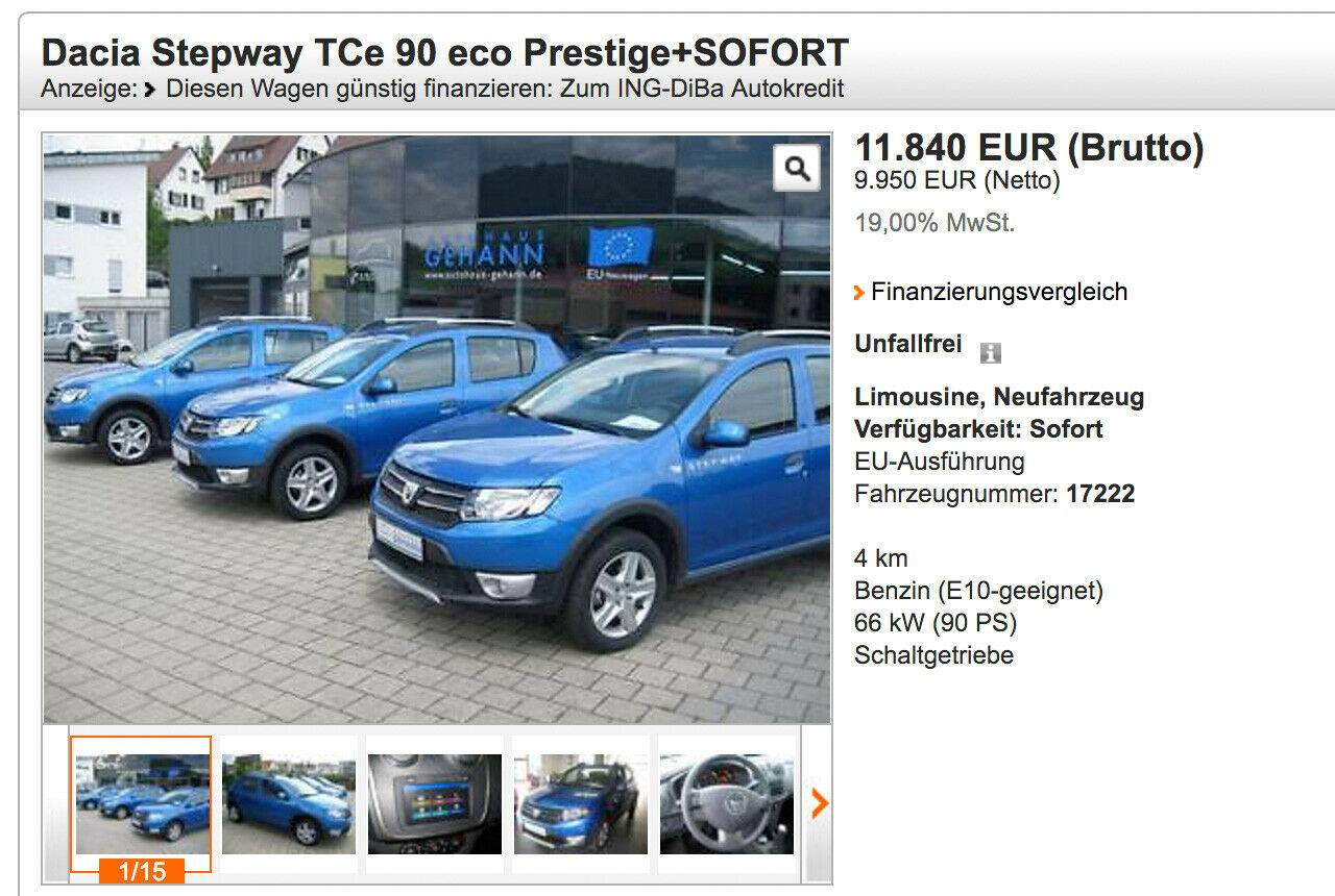 Den Dacia Sandero Stepway bekommt man ebenfalls nicht unter Listenpreis