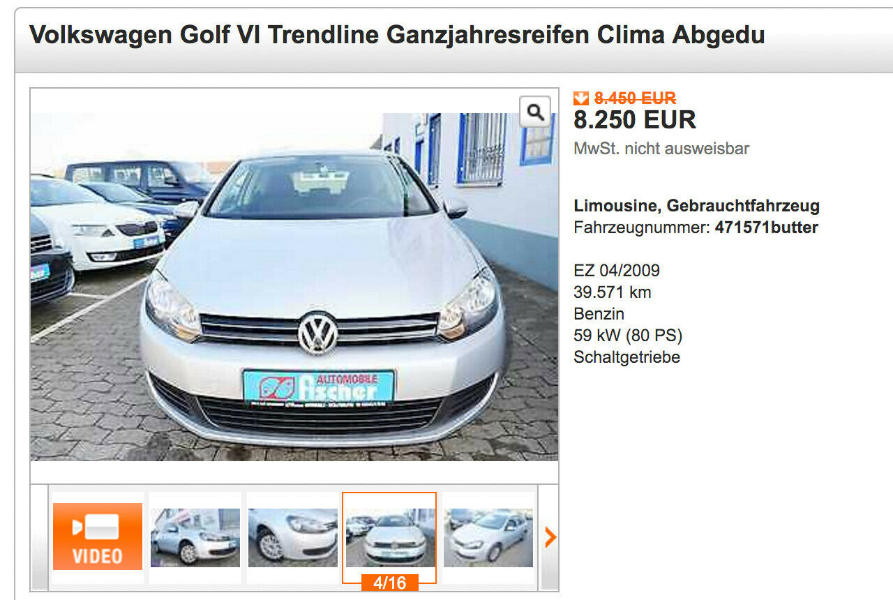 Preislich eine direkte Alternative zum Dacia Sandero Ambiance mit 75 PS: Ein Einstiegs-Golf aus dem Jahr 2009