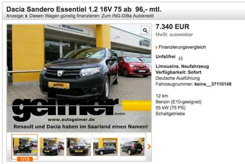Der Einstiegs-Sandero wird praktisch überall über Listenpreis angeboten - solange es kein EU-Import sein soll