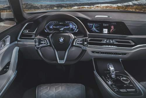 Der Innenraum des BMW Concept X7 iPerformance zeigt sich nah an der Serie, die Displays für Instrumente und Infotainment rücken näher zusammen und bilden eine optische Einheit
