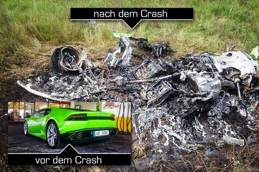 Von einem grünen Sportler bleibt nur ein Haufen Altmetall: In Ungarn brannte ein Lamborghini Huracan vollständig aus