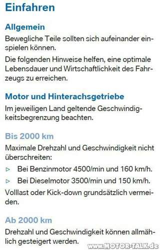 Einfahrhinweise