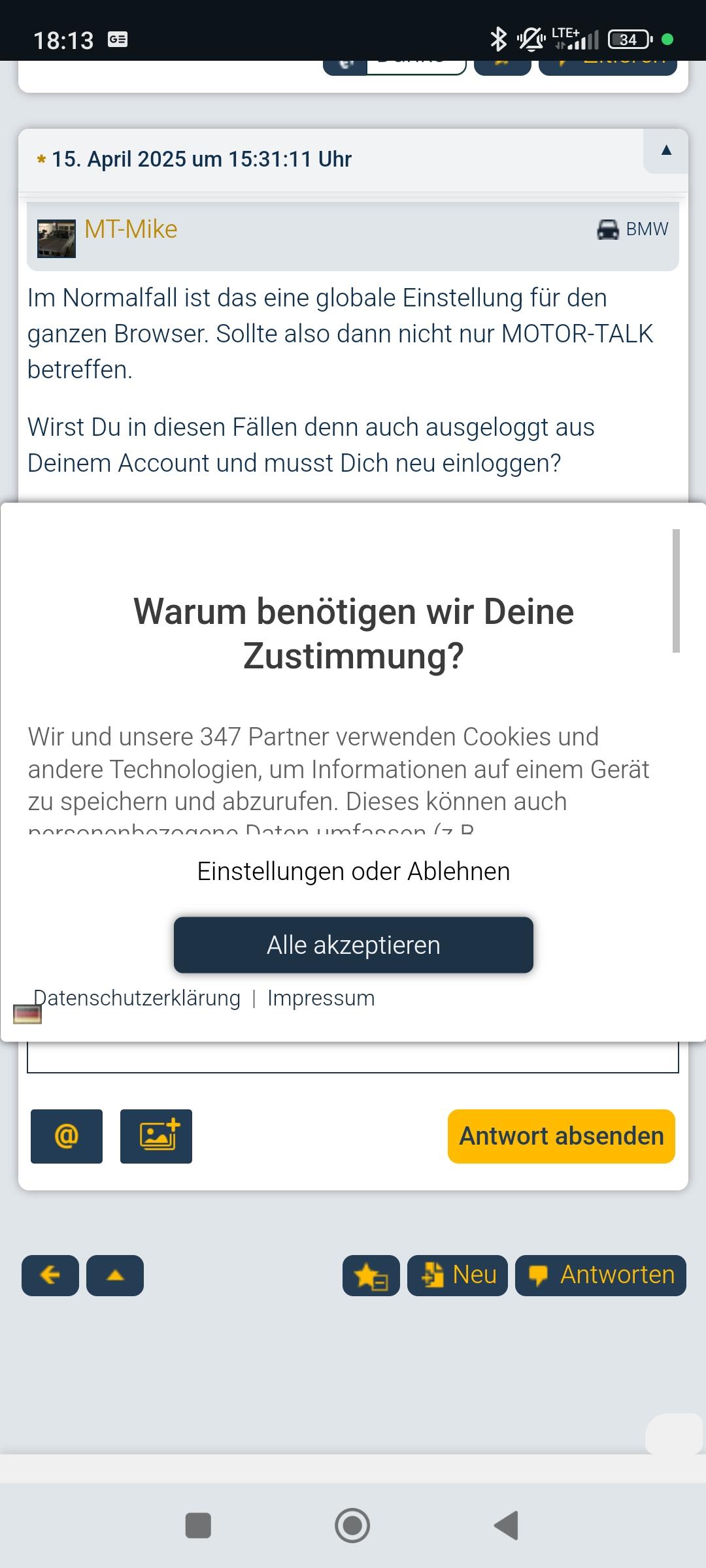 Datenschutz-Einwilligung vor dem Einloggen