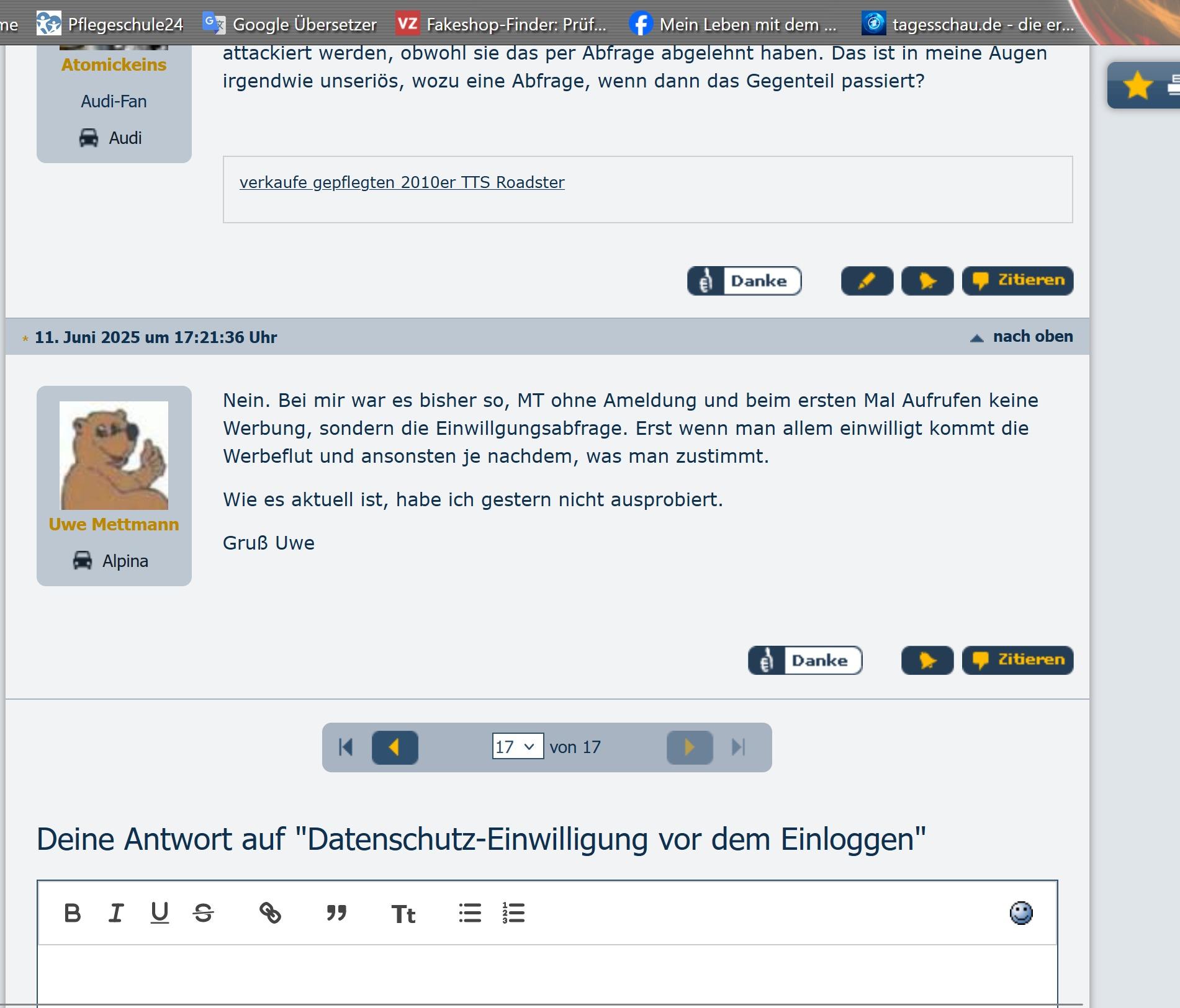Datenschutz-Einwilligung vor dem Einloggen
