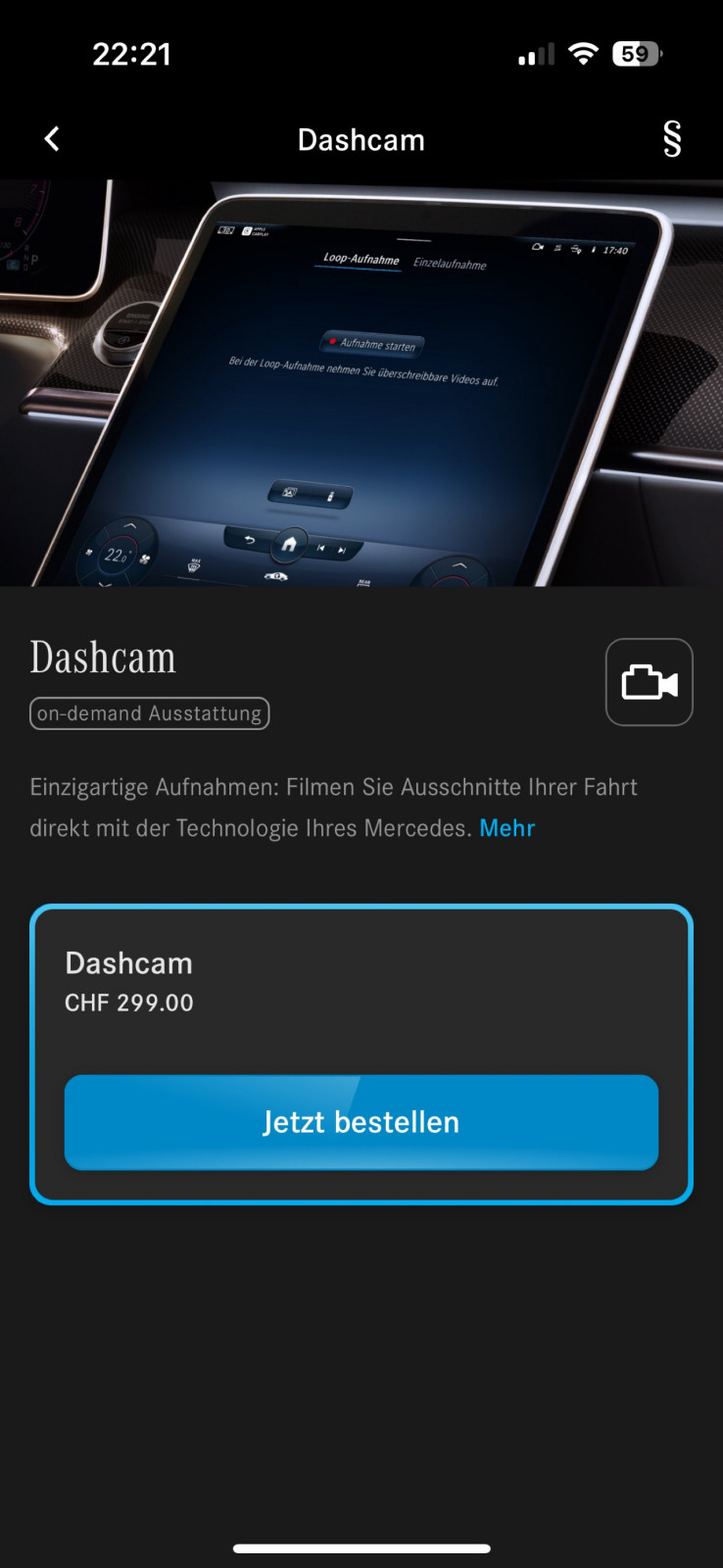 Deaktivierte Dashcam/AR-Kamera im GLC – Aktivierung möglich?