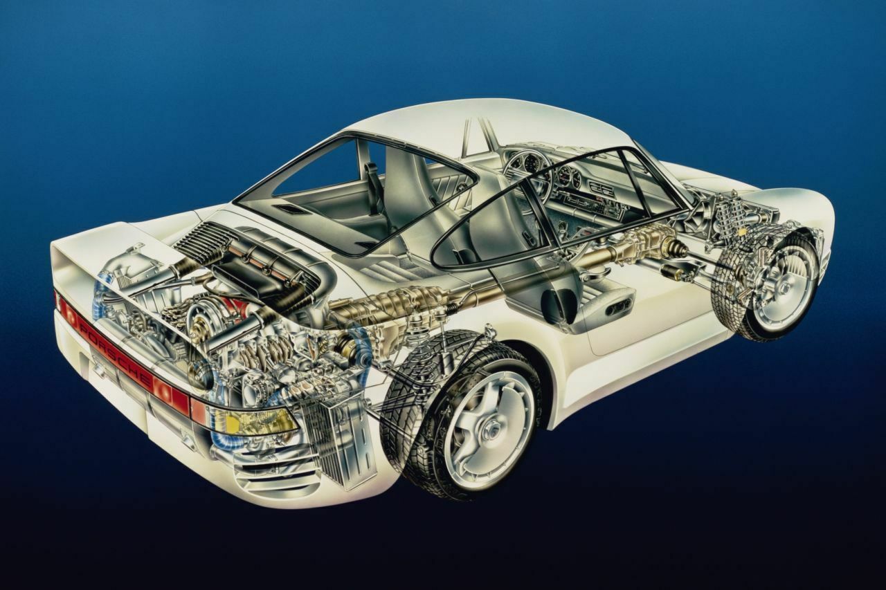 Ein Blick unter Blech und Kevlar: Der Antrieb des Porsche 959