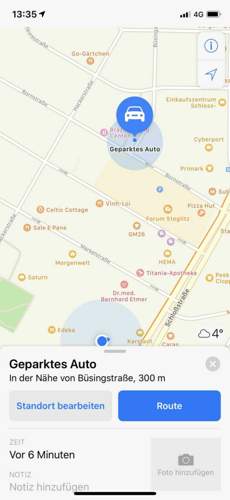 Anzeige nach "Klick" auf das Auto-Icon