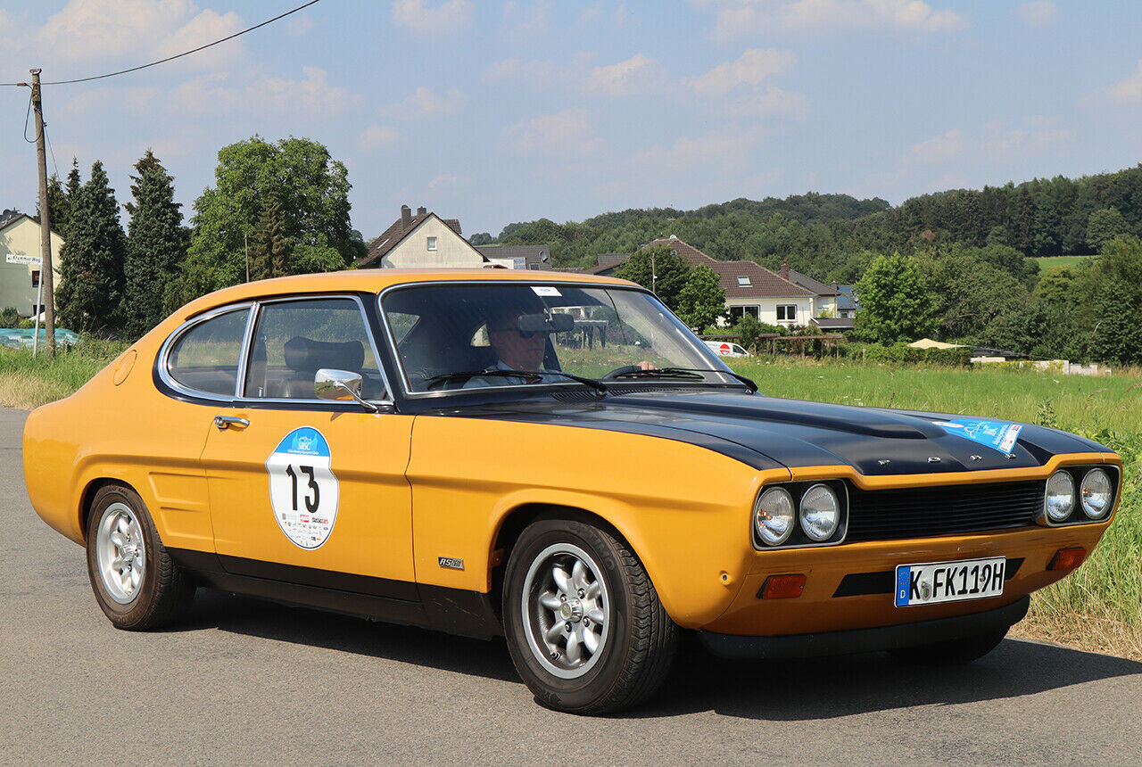 Dieser Capri RS aus dem Bestand von Ford Deutschland ist ein beliebtes Fotomodell: Das 1971er Modell 2,6-Liter-V6 ist auf Oldtimer-Rallyes regelmäßig im Einsatz