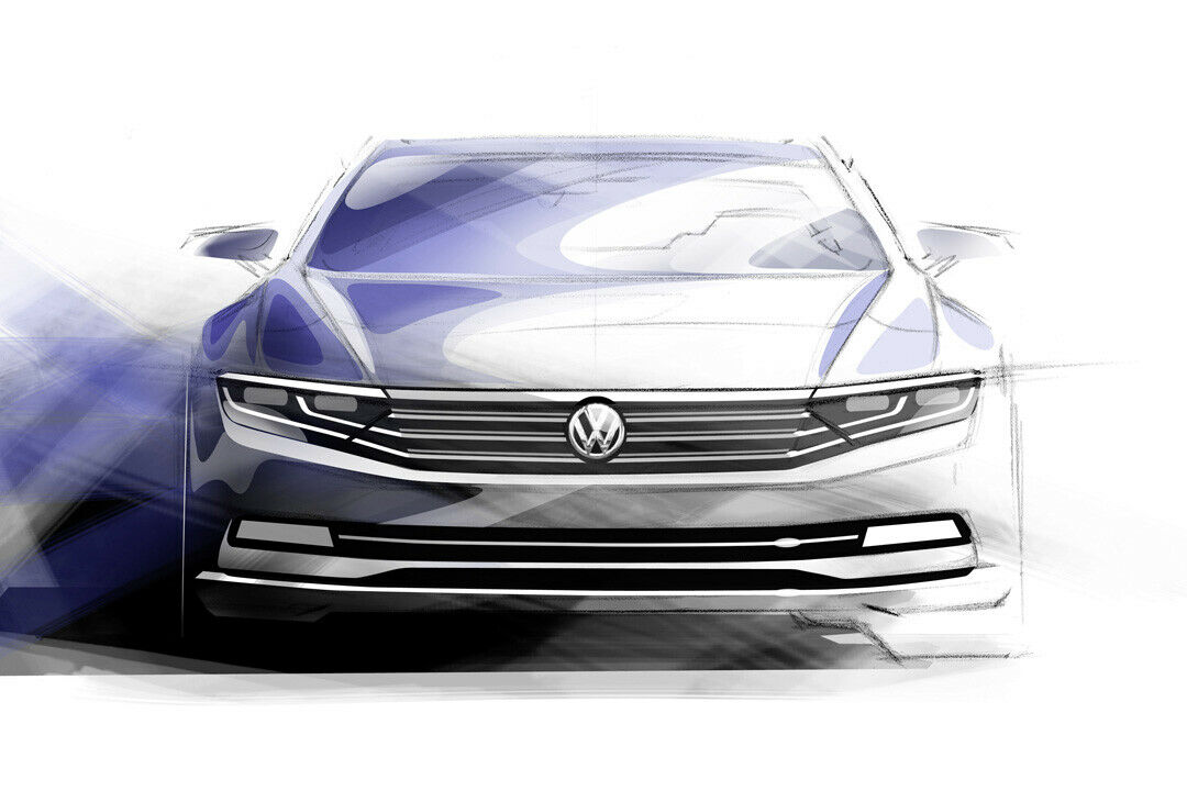 VW zeigt erste Skizzen des neuen VW Passat. Die Limousine wird marginal flacher, breiter und kürzer