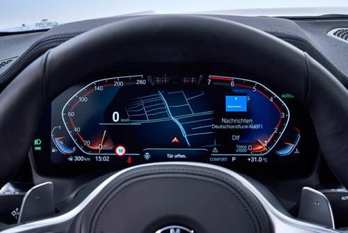 Erstmals gibt es einen volldigitalen Instrumententräger im 3er BMW. Optional, serienmäßig kommt er mit analogen Anzeigen