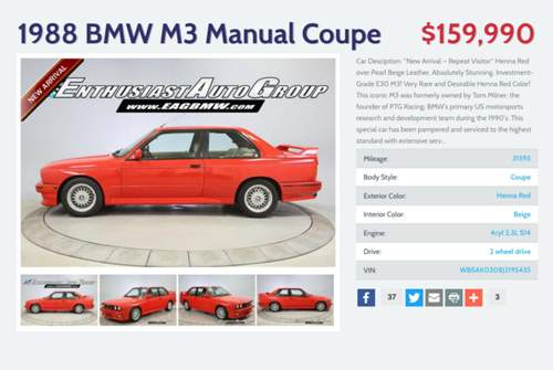 Der US-Händler hat noch andere sehr teure E30 M3 im Angebot