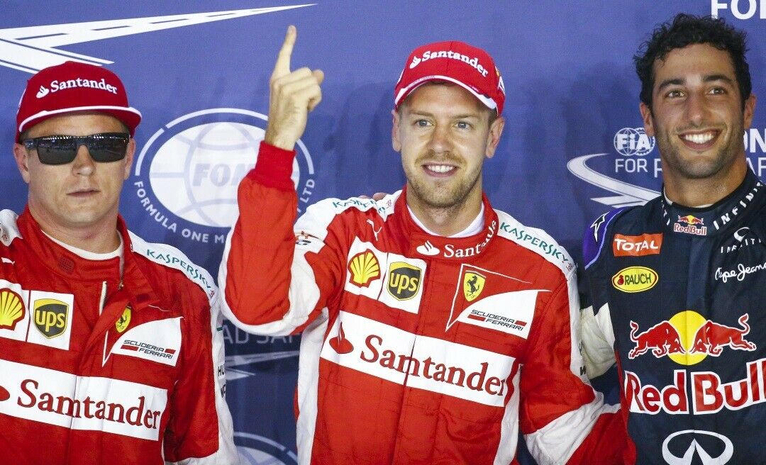 Kimi Raikkönen, Sebastian Vettel und Daniel Ricciardo nach dem Qualifying in Singapur heute
