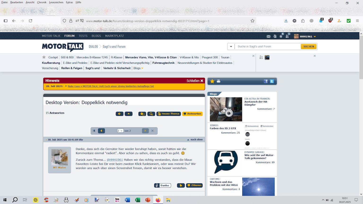 Desktop Version: Doppelklick notwendig