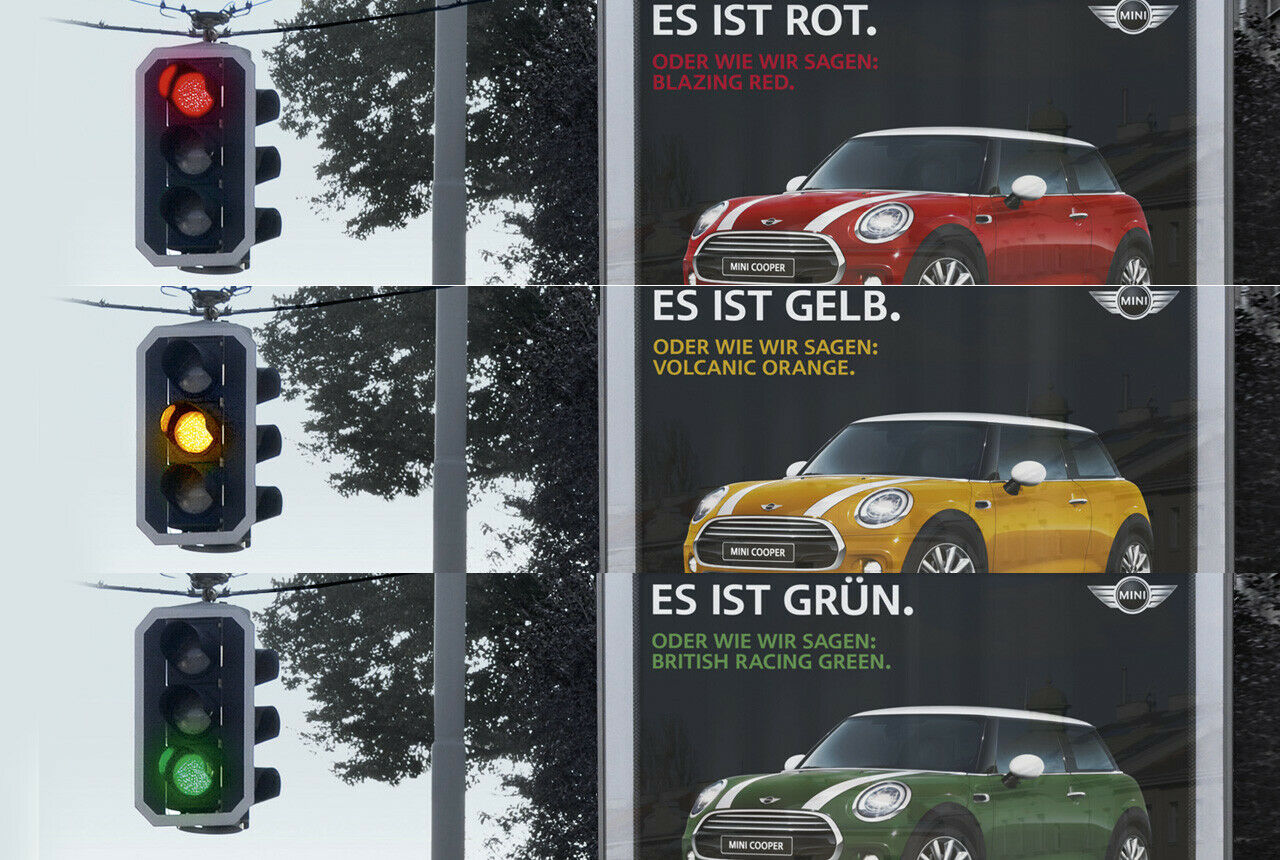Für jede Ampelphase der richtige Mini. Diese Werbeanzeige hat mehrere Preise abgeräumt