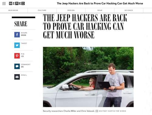 Das Wired-Magazin brachte erneut als erstes eine Story über den zweiten Jeep-Hack von Charlie Miller und Chris Valasek