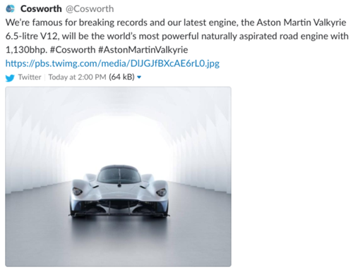 Mittlerweile verschwunden: Der Tweet von Motorenpartner Cosworth