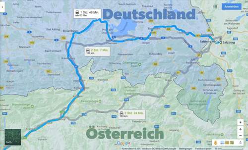 Viel Spaß, Bad Reichenhall: Auch ohne Maut-Plakette (blaue Route) ist man über Bayern schneller in Innsbruck als über die österreichischen Alpenstraßen