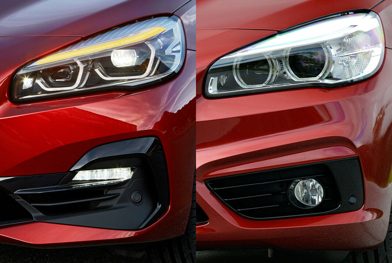 Serienmäßig leuchtet der 2er Active Tourer mit Halogen, das optionale LED-Licht kann jetzt den Gegenverkehr aus dem Lichtkegel nehmen