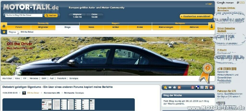 Diebstahl geistigen Eigentums - Ein User eines anderen Forums kopiert meine Berichte