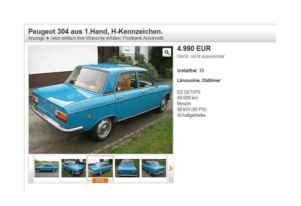 Dieser Peugeot 304 ist ein Oldtimer aus erster Hand
