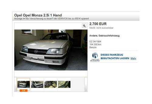 Ein weißer Opel Monza, fahrbereit, allerdings ohne TÜV