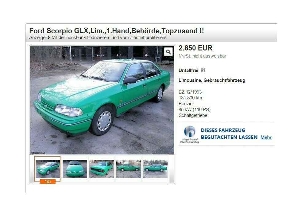 Ein Behördenfahrzeug: Der Ford Scorpio in Wassergrün