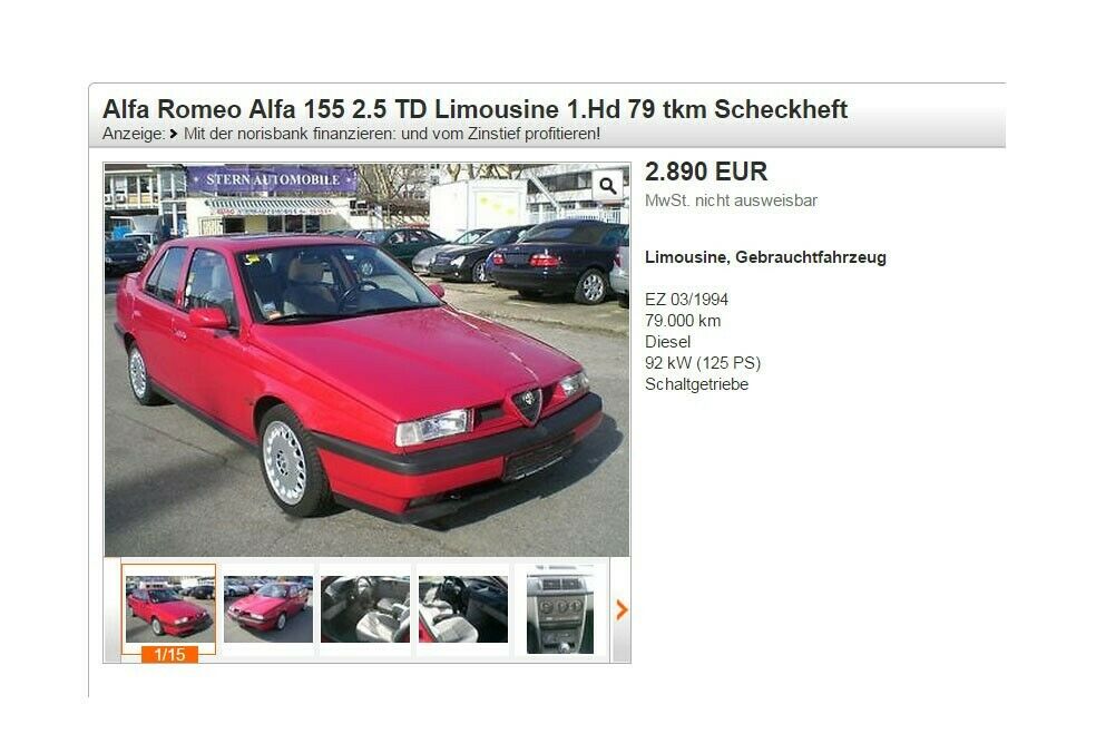 Ein knallroter Alfa 155 - sicherlich nicht Alfas elegantestes Modell, aber dafür ein bezahlbarer Hingucker