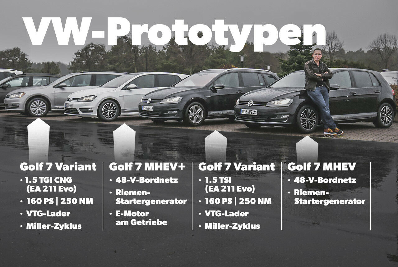 Vier Golf 7 für den Golf 8: In diesen Prototypen steckt die Technik der neuen Generation