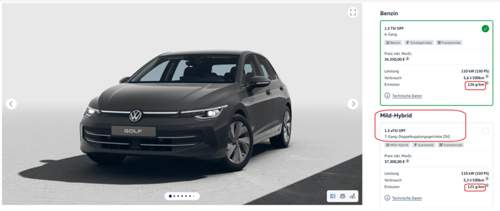 VW Golf mit Mild-Hybrid im Konfigurator