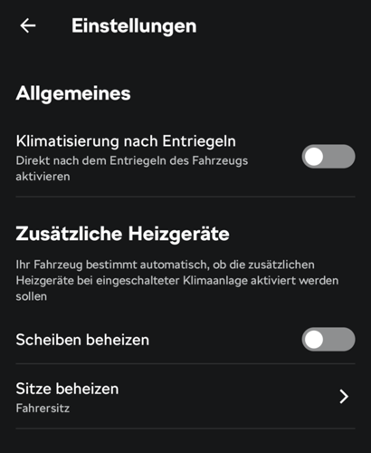 Einstellungen Klimaanlage Android App