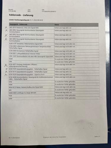 V70 Fehlercodes