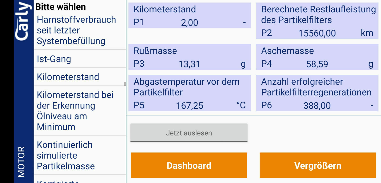 DPF, Anzeige der Restlaufstrecke