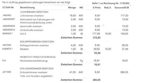 Rechnung-zahnriemen