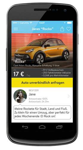 Mit der App von CarUnity (Opel) können Autofahrer private Pkw auf Zeit mieten