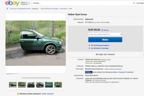 Der halbe Corsa wird derzeit auf Ebay verkauft