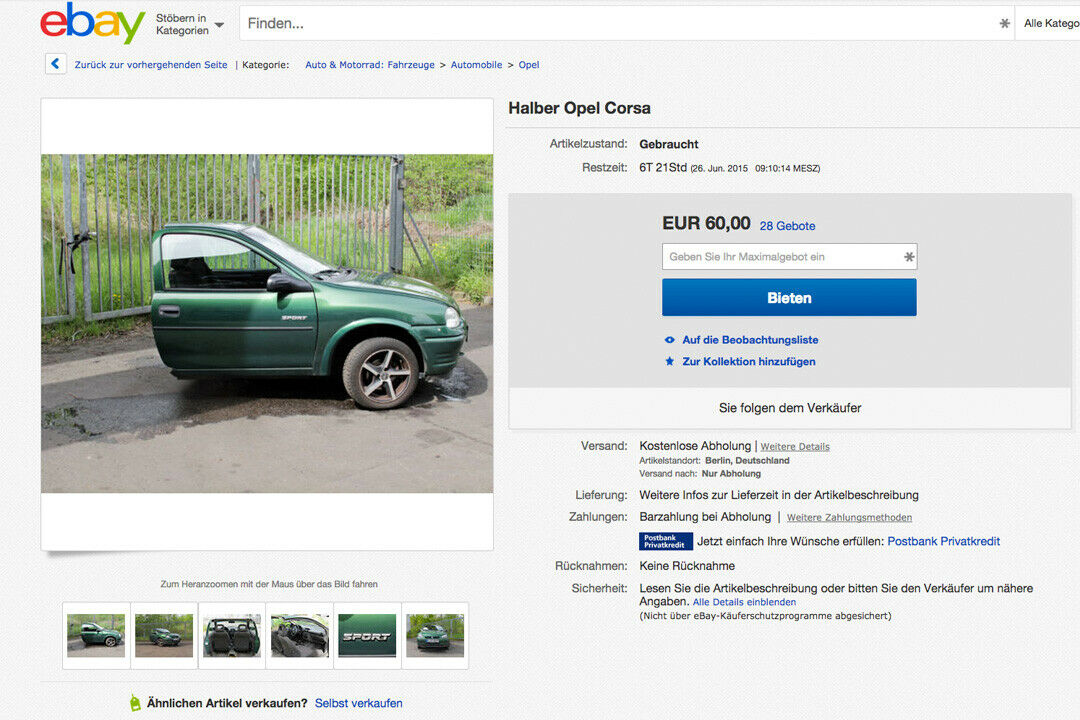 Der halbe Corsa wird derzeit auf Ebay verkauft