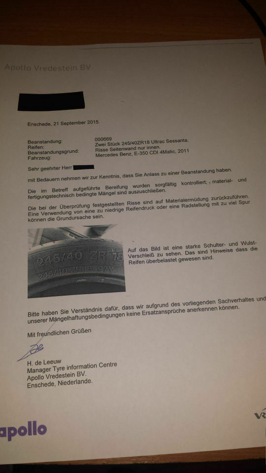 E350 Cdi 4 matic Reifen Risse Bruch Vredestein