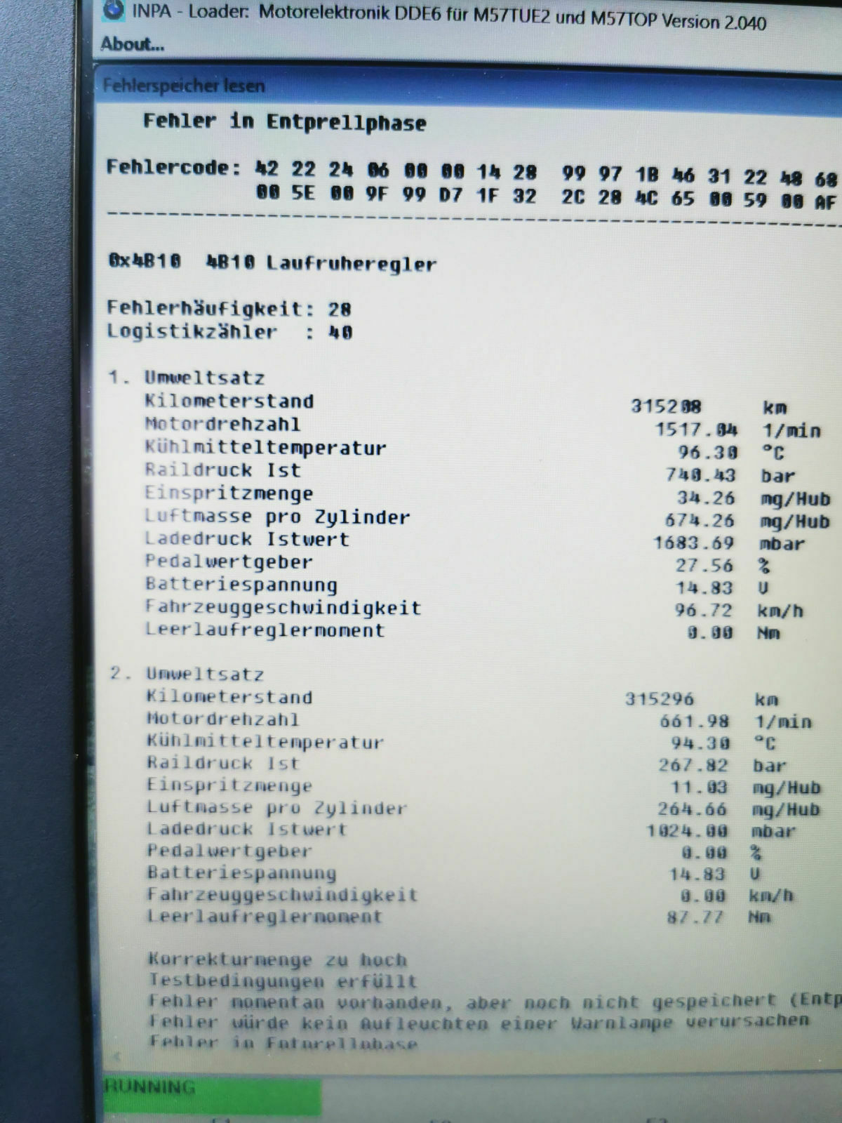E61 530dlci enormes ruckeln und vibrieren, leistungsverlust, Geräusch vom Lader, Injektorwerte schl.