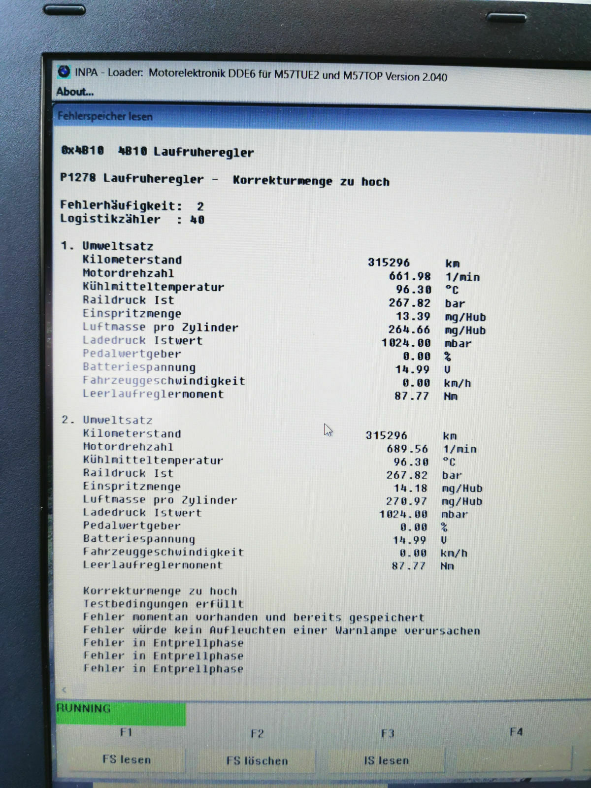 E61 530dlci enormes ruckeln und vibrieren, leistungsverlust, Geräusch vom Lader, Injektorwerte schl.