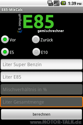 E85 Rechner für Android 2.2