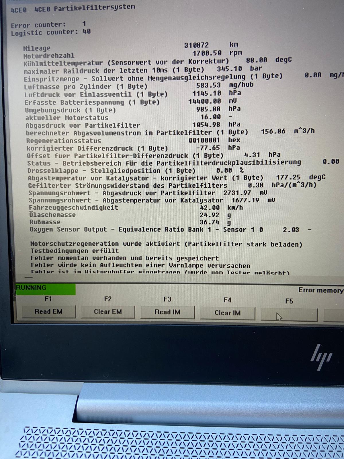 E91 LCI N47 DPF Fehler 4CE0 - Regeneration erzwingen nicht möglich