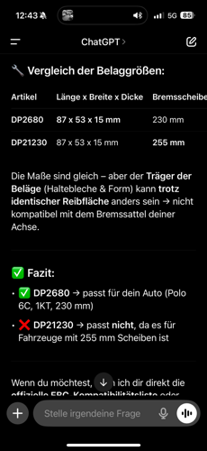 Chat sagt ich soll andere Beläge nehme