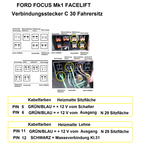 Pinbelegung C 30 Fahrersitz