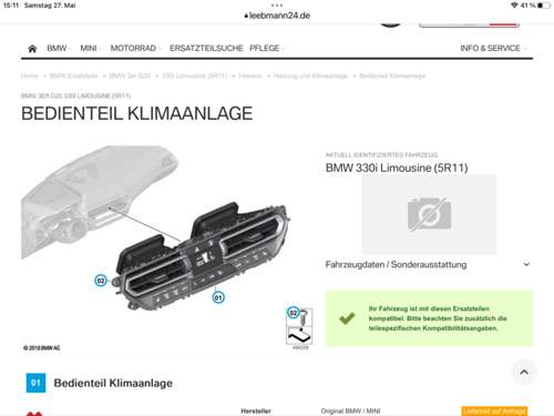 Klimabedienteil G20 330i