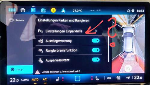 Einstellungen Parken und Rangieren