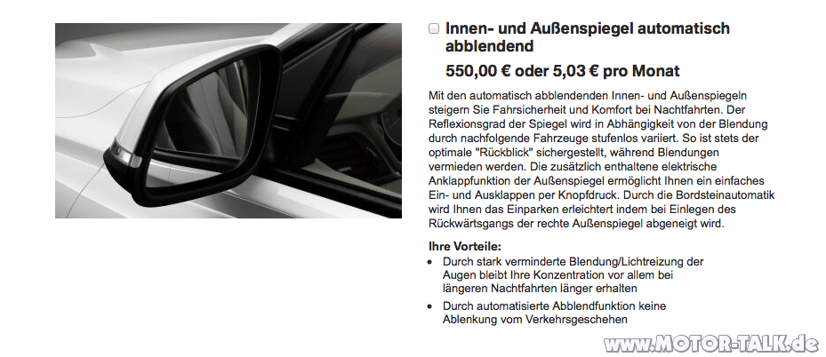 Elektr. anklappbare Außenspiegel - Fehlanzeige bei Jahreswagen?