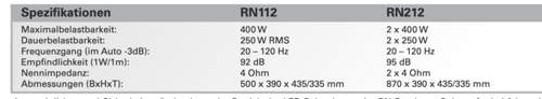 Subwoofer RN212 Spezifikationen
