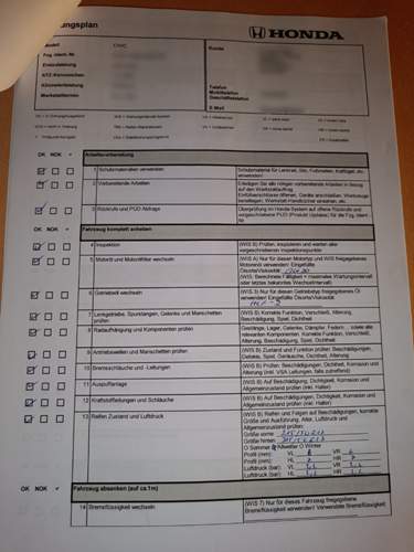Honda Civic Wartungsprotokoll