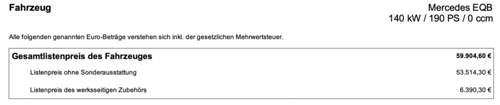 Bruttolistenpreis EQB 250+ (12.2023)